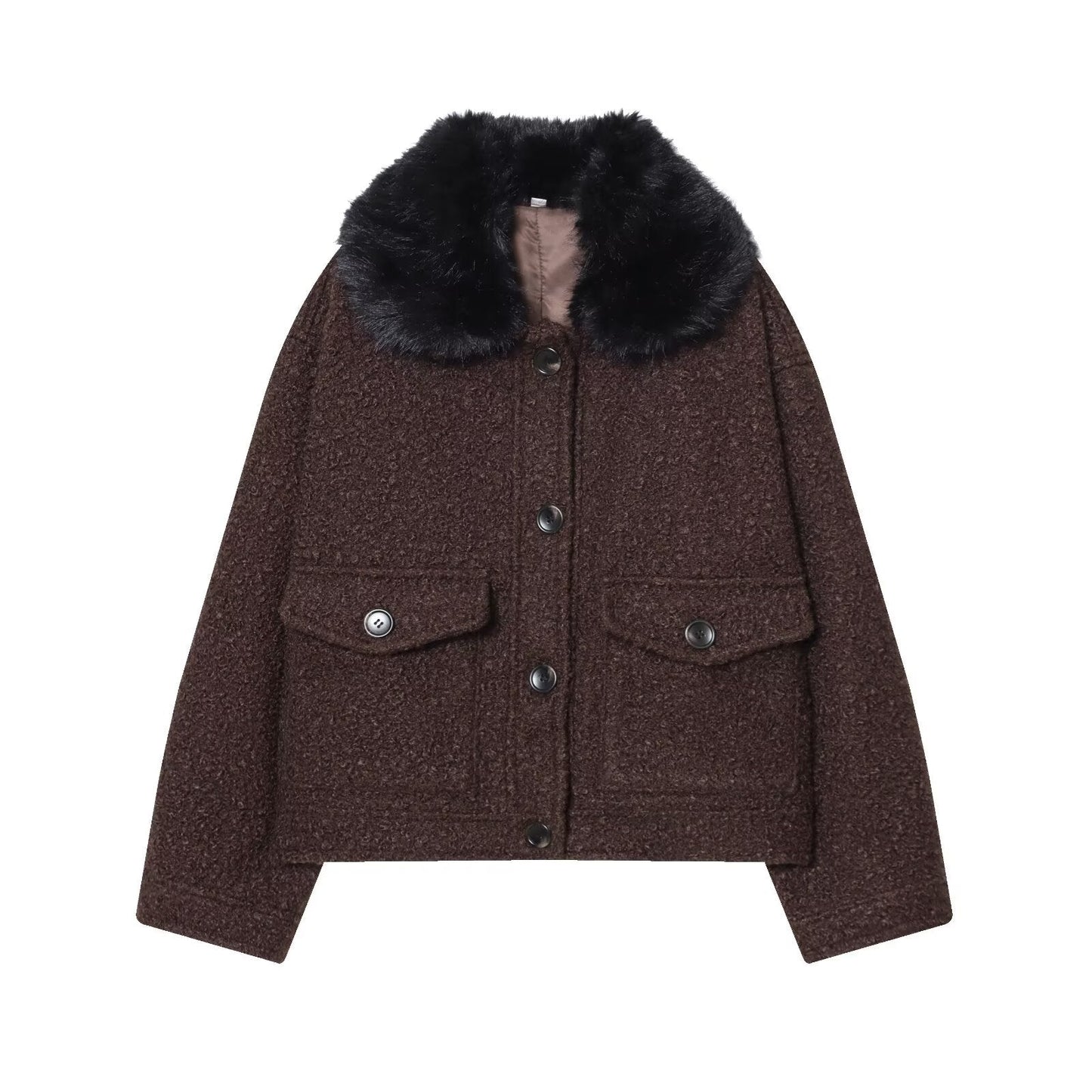 Women's new fur collar twill fabric jacket Coat