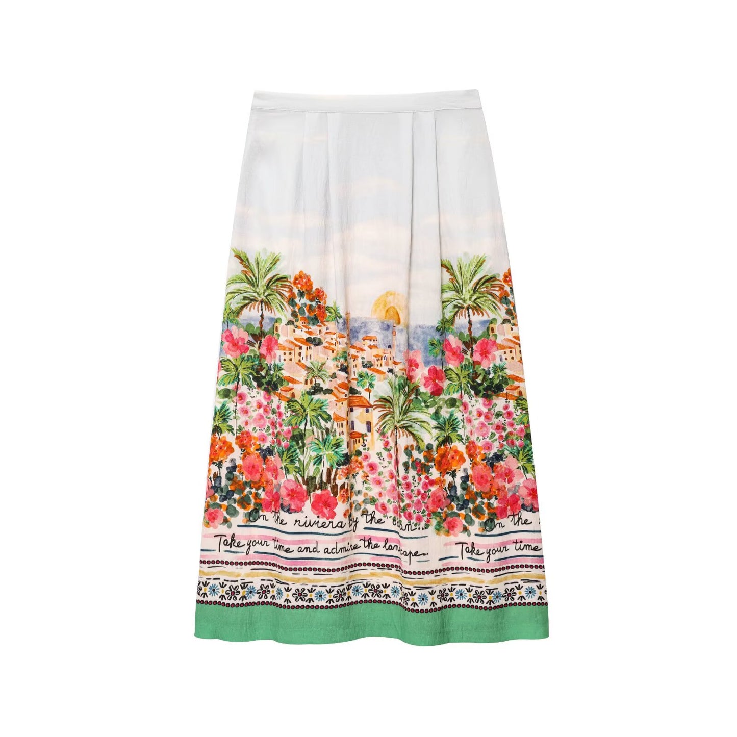 Women's new fashion knot decoration short print V-neck top+Skirts suit