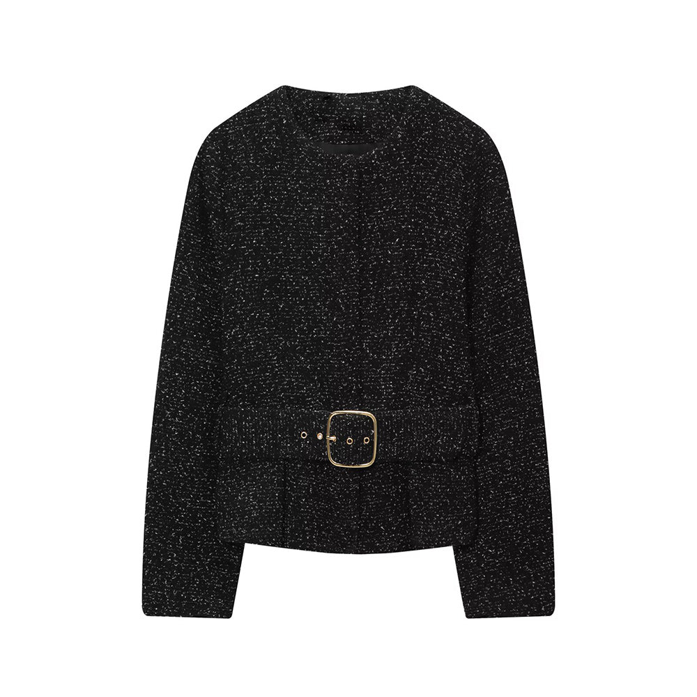 suit Women's 2 pieces with Belt O Neck textured Blazer Coat +skirt pants