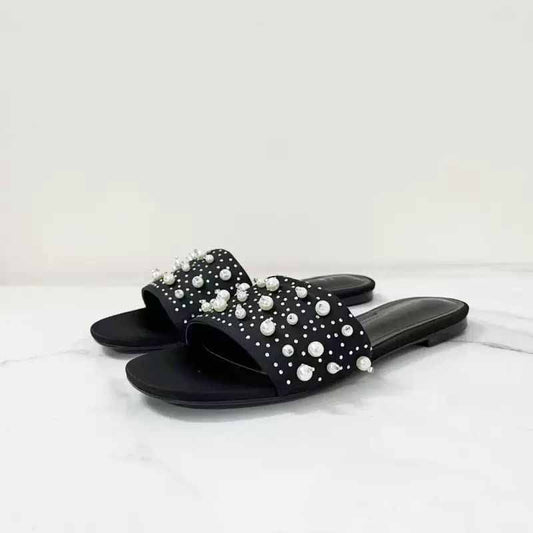 Women's New Casual Joker Beaded Decoration with Empty Sandals.