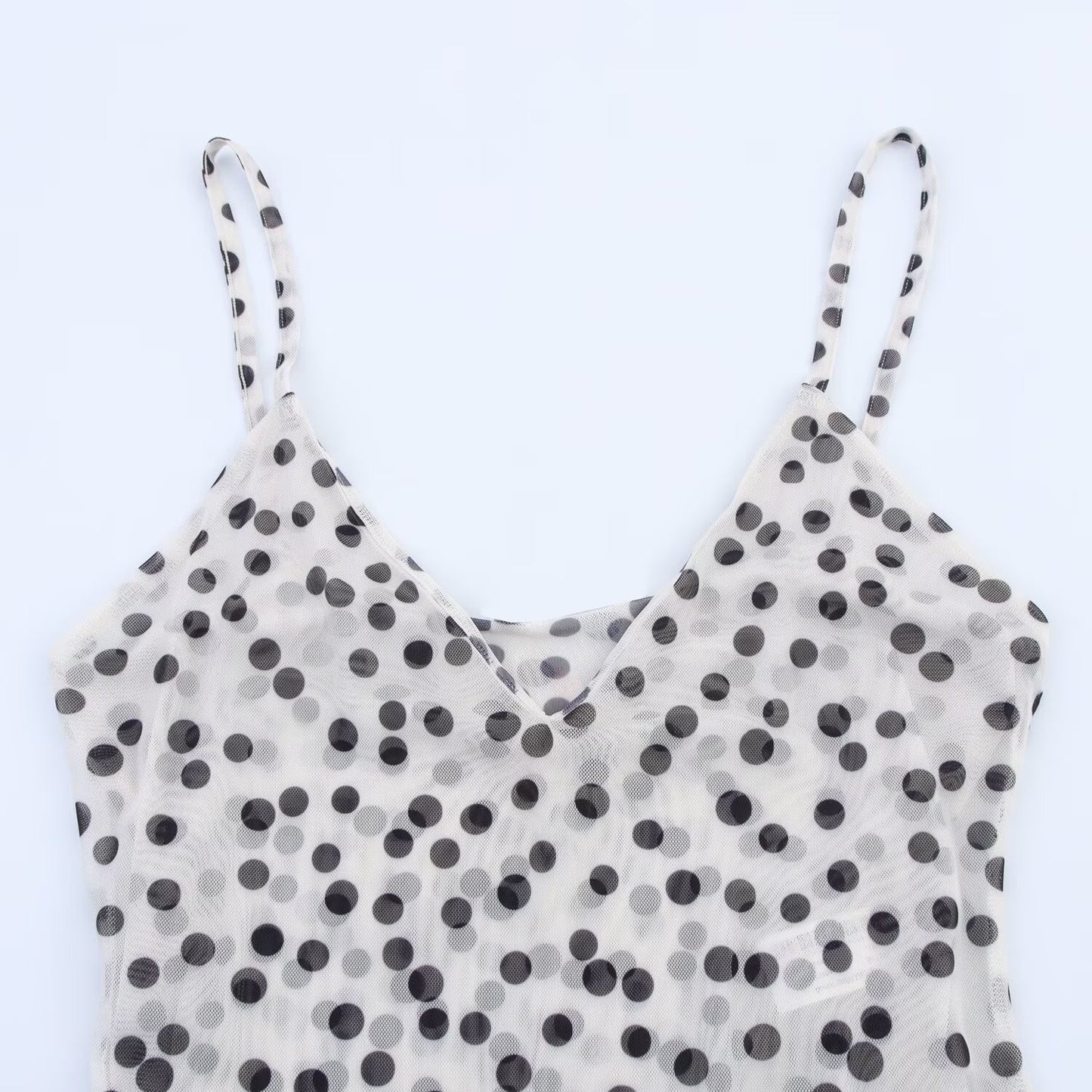 Women's new fashion polka dot print draped suspended Midi dress