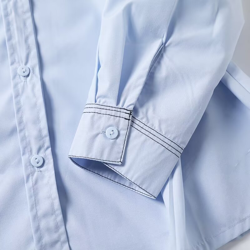 Women's new fashion waist button decoration casual versatile shirt retro long sleeved women's shirt chic top