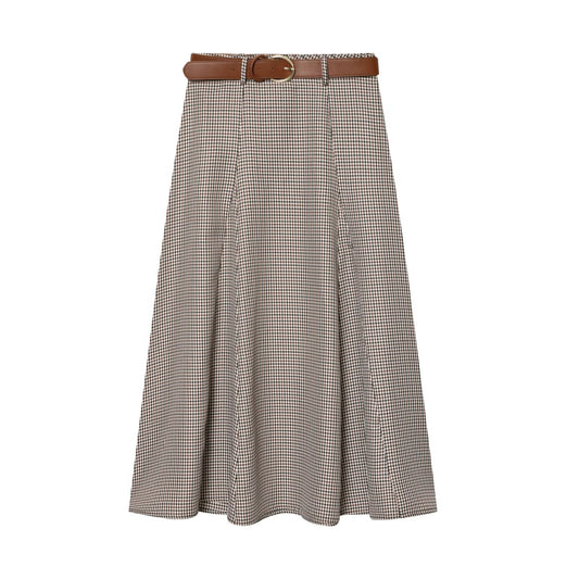 Women's with Belt cape style checkered Midi skirt