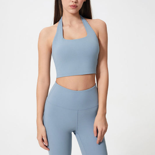 Women's Fashion Hanging Neck Tube Top Type Beautiful Back Sports Bra Folding Movement Bra