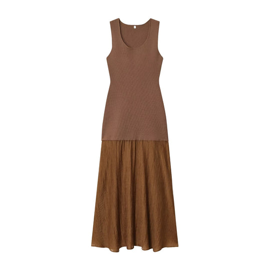 Women's New Fashion Sleeveless Knitted Splicing Midi Dress