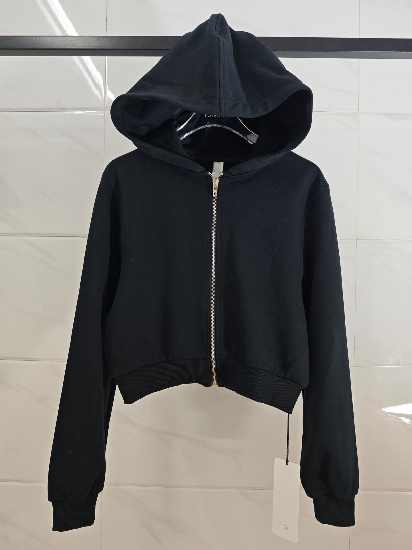 Women's New Fashion Joker Hooded Short Long Sleeve Zipper Sweater Coat.