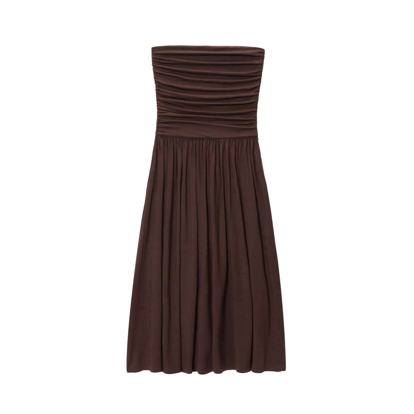 Summer women's fashion vacation style strapless pleated MIDI dress