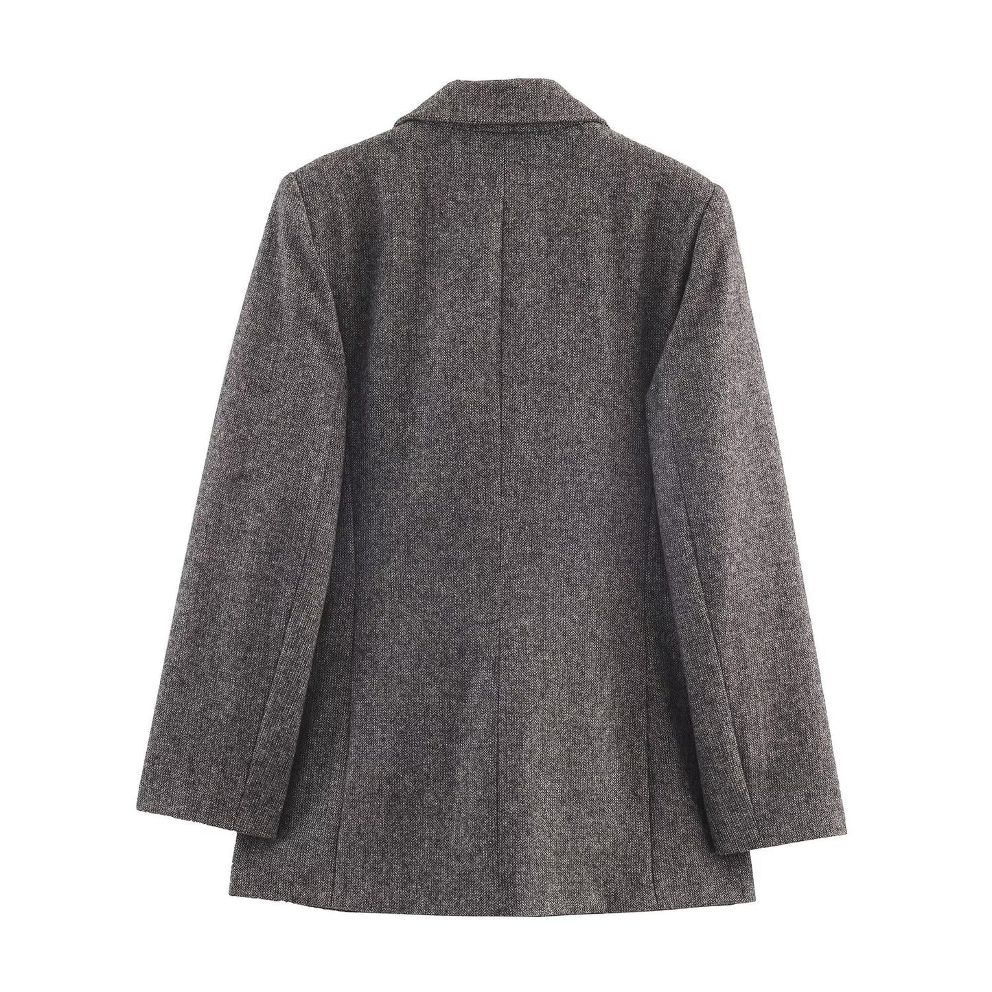 Women's herringbone twill wool blend Blazer Coat