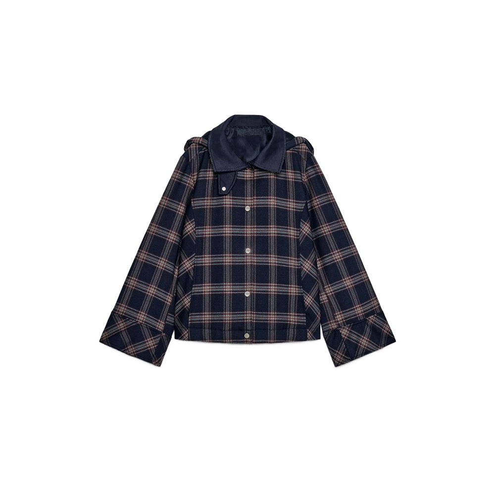 Women's loose checkered hooded cotton jacket Coat