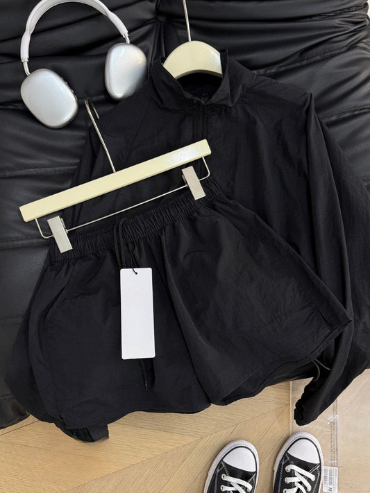 Women's New Casual Joker Short Half Zipper Design Sports Quick-drying Long-sleeved Tops and Shorts Fitness Suit