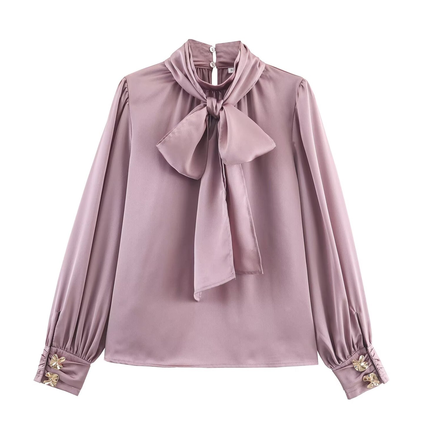 Women's new fashion bow decoration casual satin texture shirt