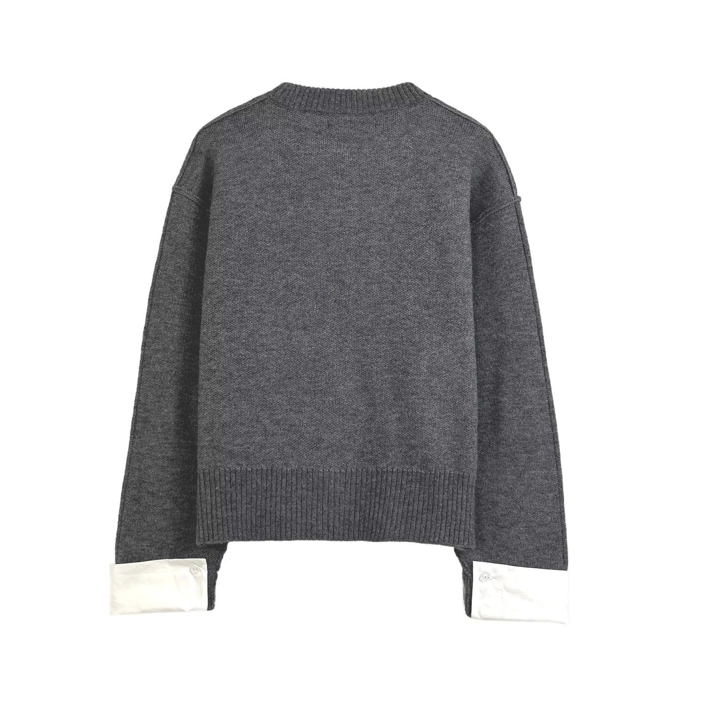 Women's new fashion soft texture spliced O-Neck knitted cardigan