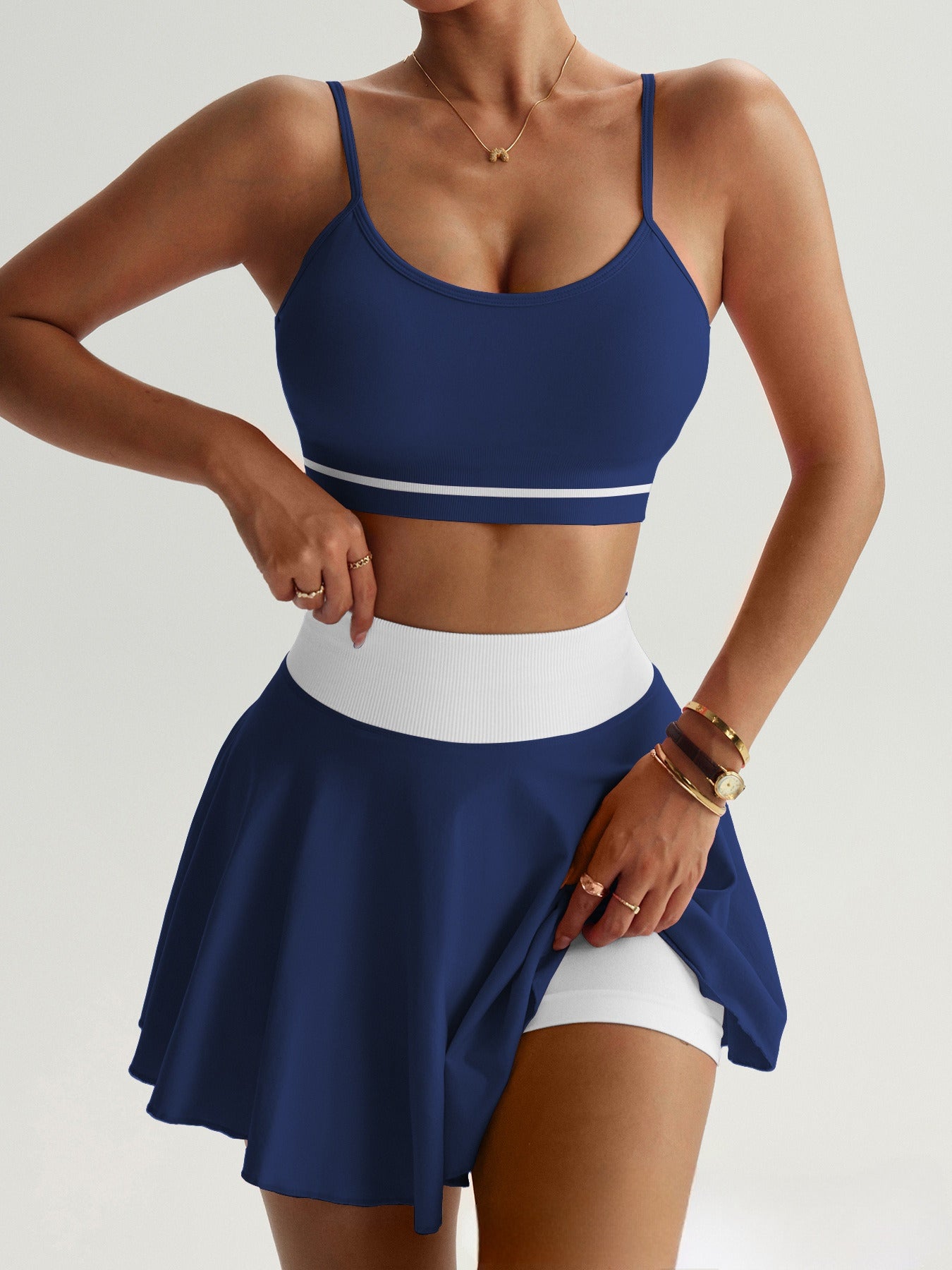 Women's New Fashion Joker Seamless Yoga Suit Shock-proof Running Bra Anti-exposure Fitness Tennis Skirt