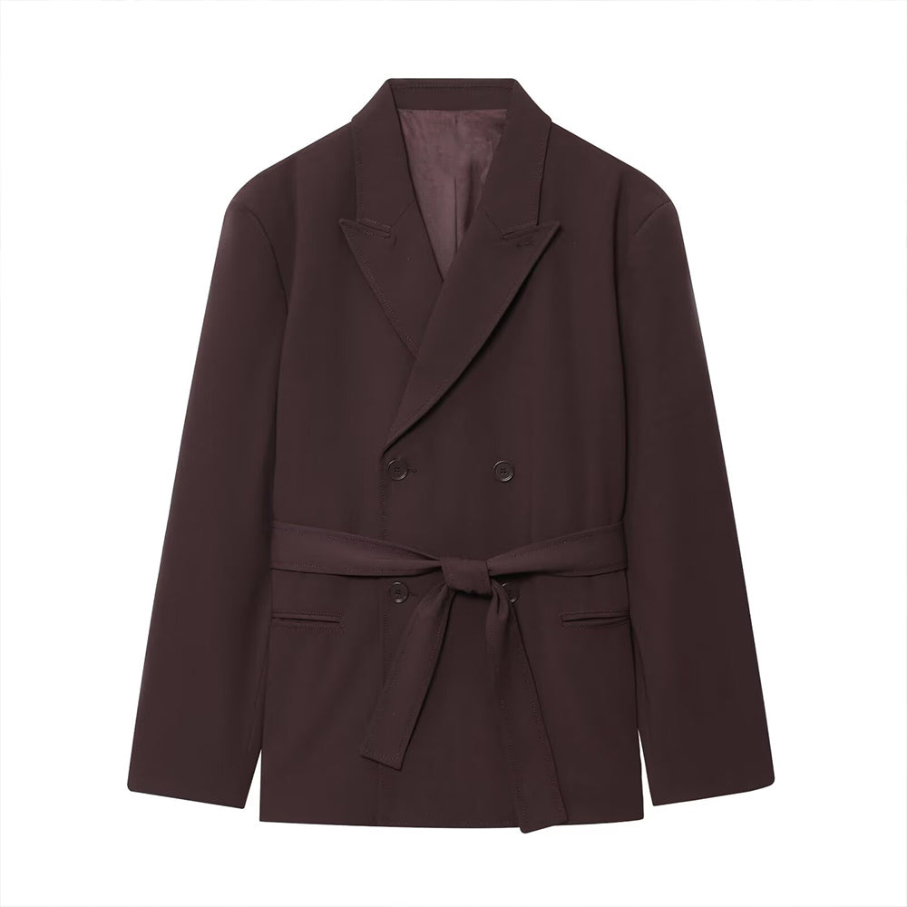 Women's new fashion with Belt Lapel double breasted suit jacket+Pants suit