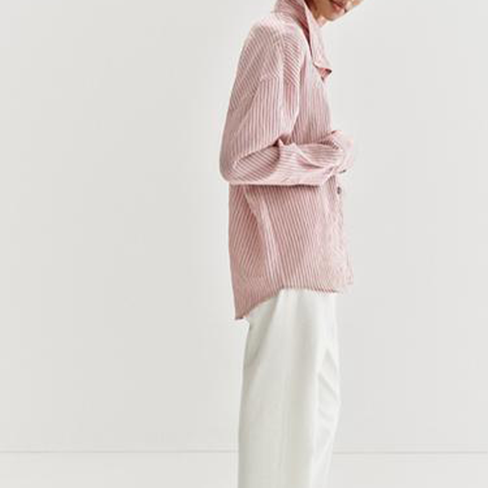 Women's loose striped high neck shirt