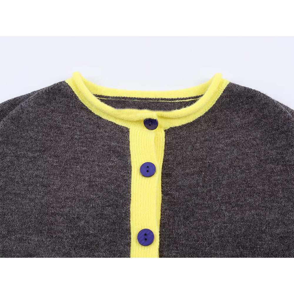 Women's O Neck color blocked knitted Coat