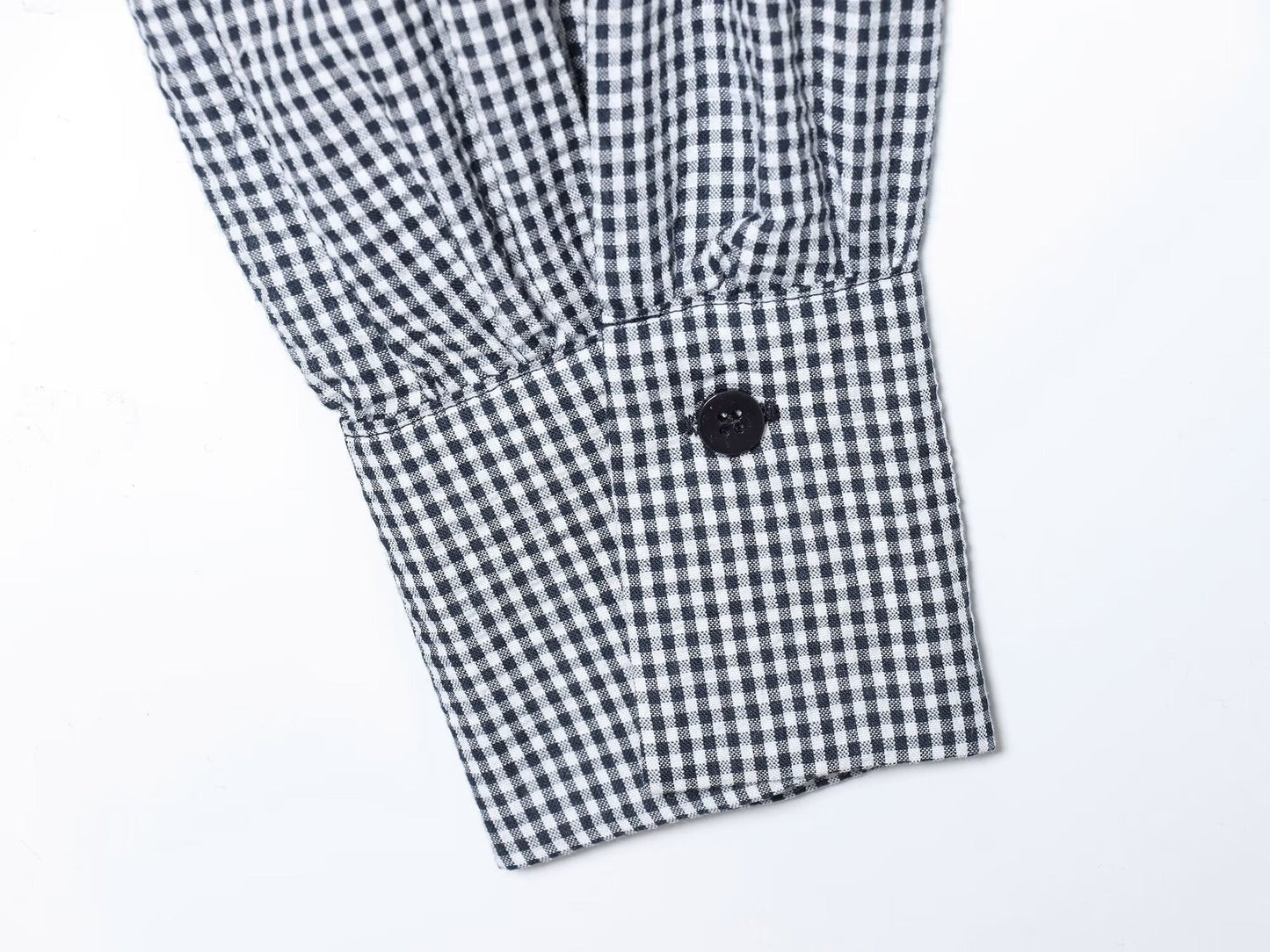 Women's balloon shaped short plaid poplin shirt