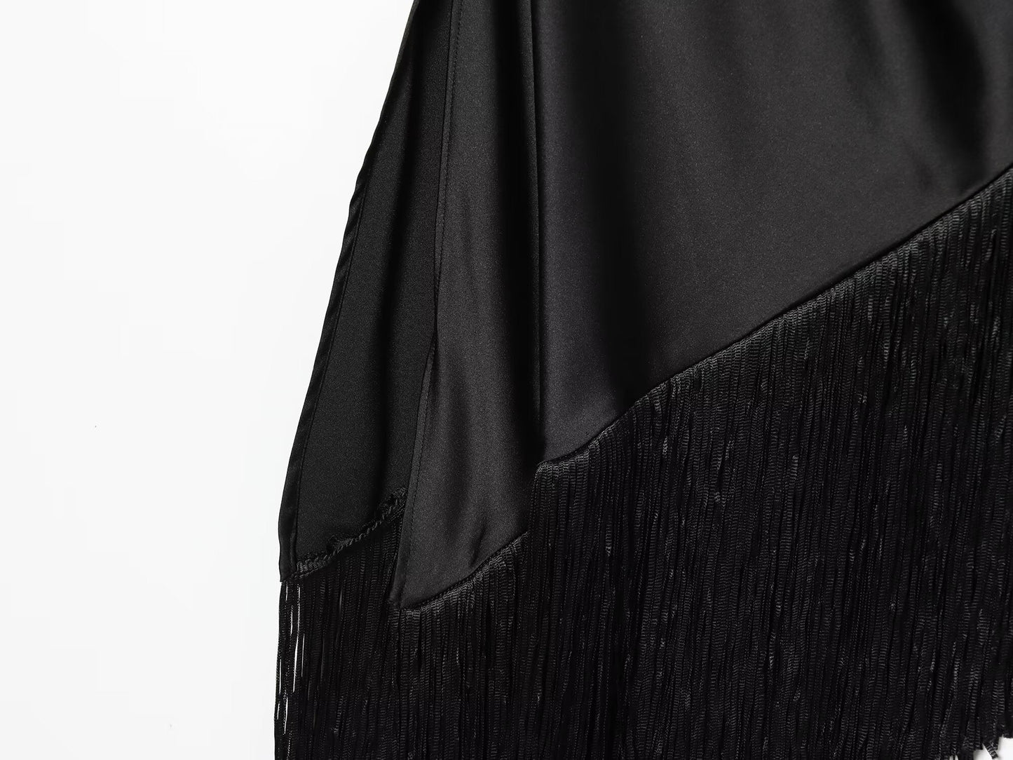 Women's tassel decorated long style satin top