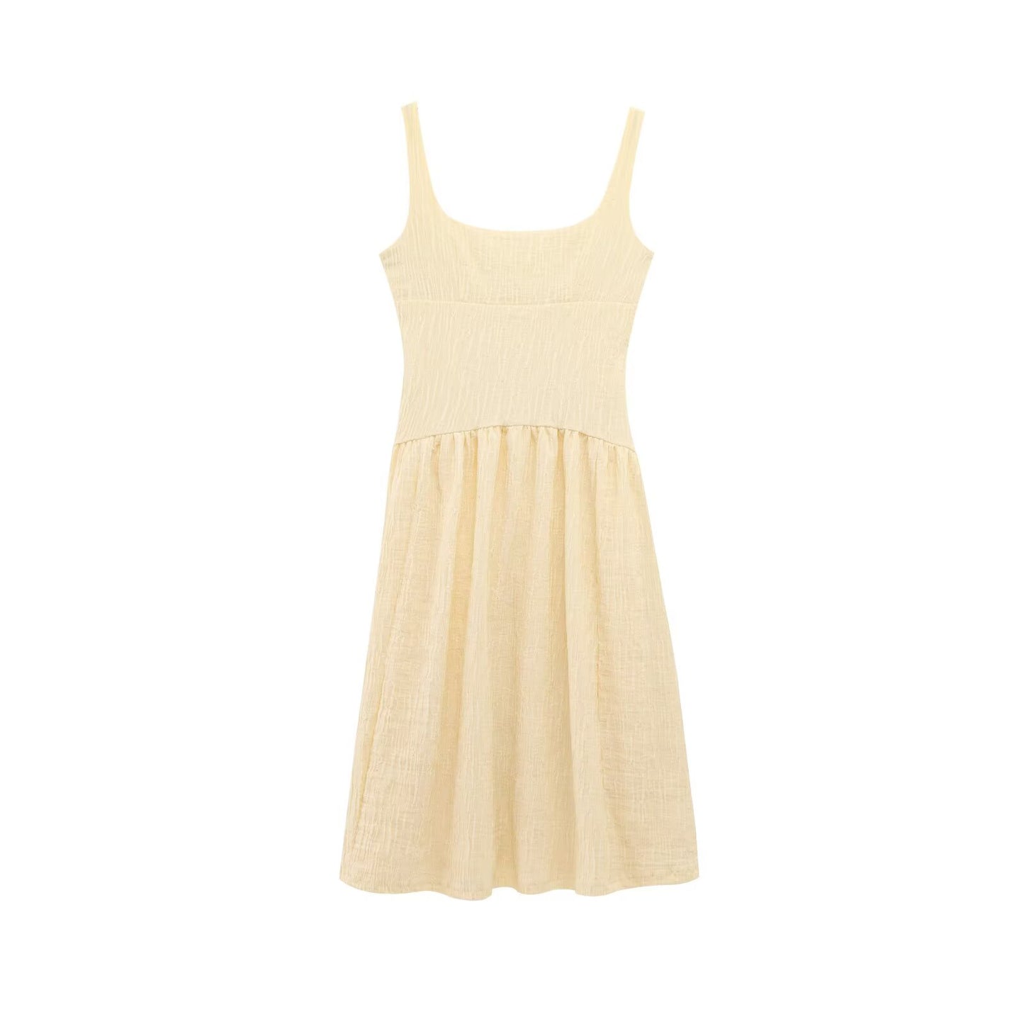 Women's new fashion texture sleeveless wide shoulder strap MIDI dress