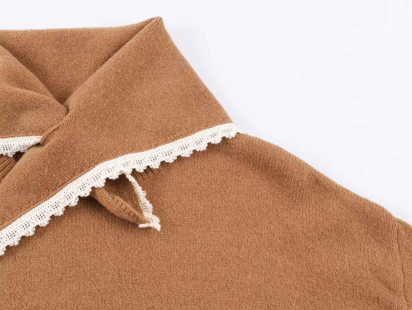 Women's lace headscarf decoration O Neck knitted sweater