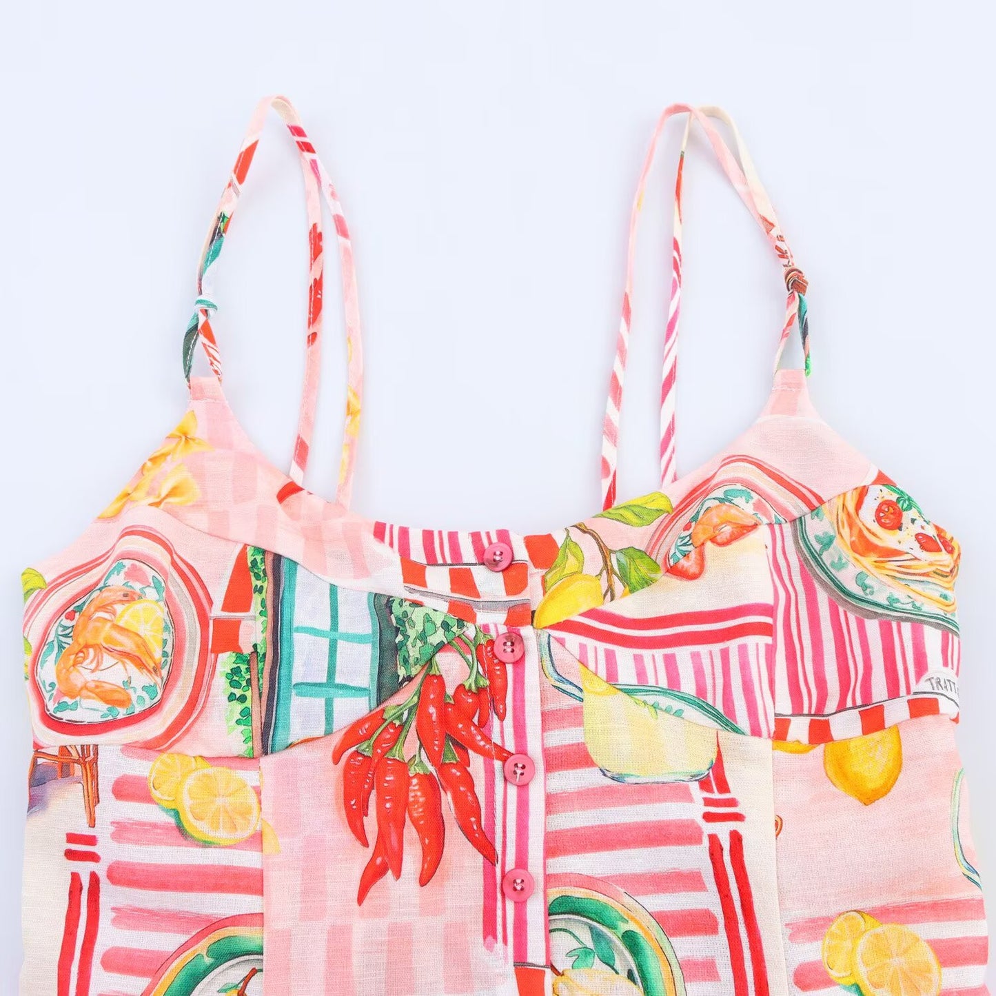 Women's New Fashion Linen Blended Patchwork Printed suspender Midi Dress