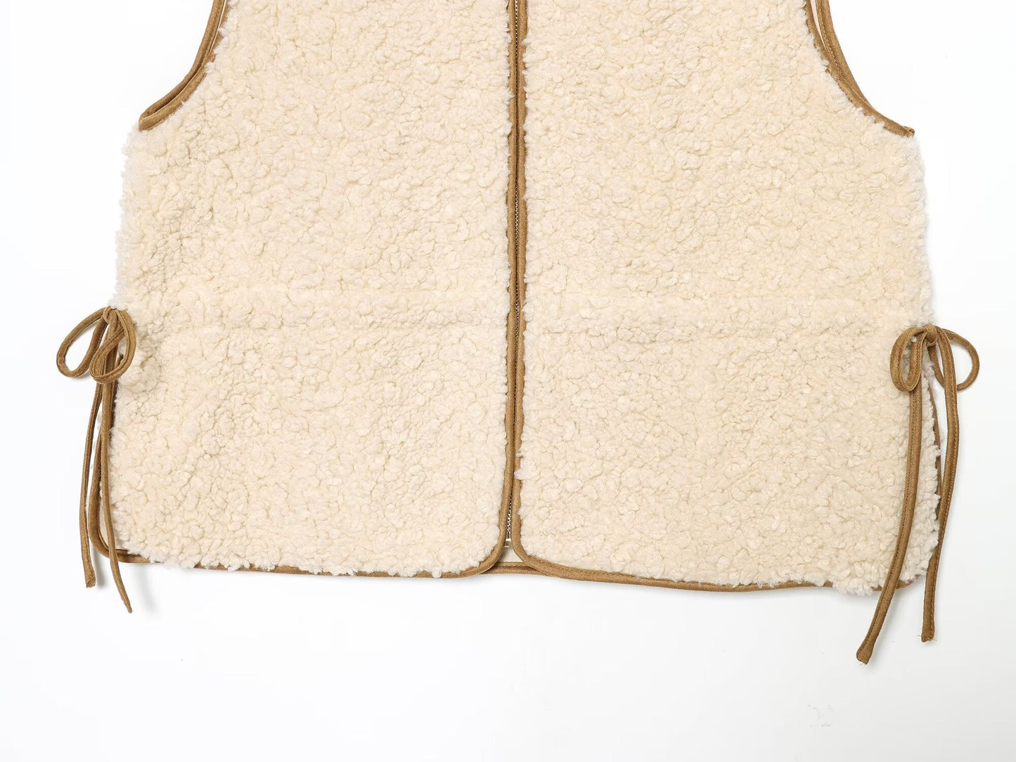 Women's adjustable waist design sleeveless lambswool vest