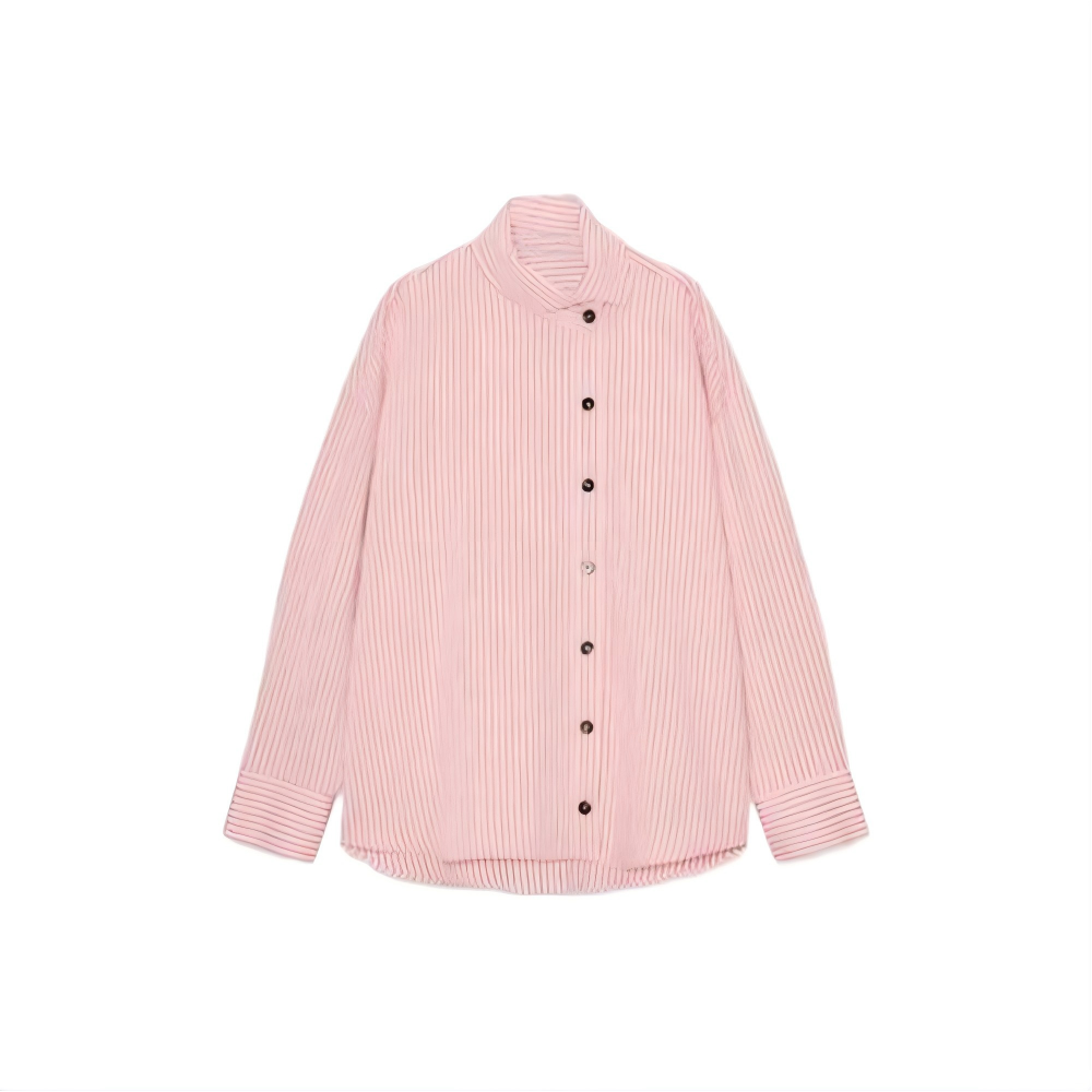 Women's loose striped high neck shirt