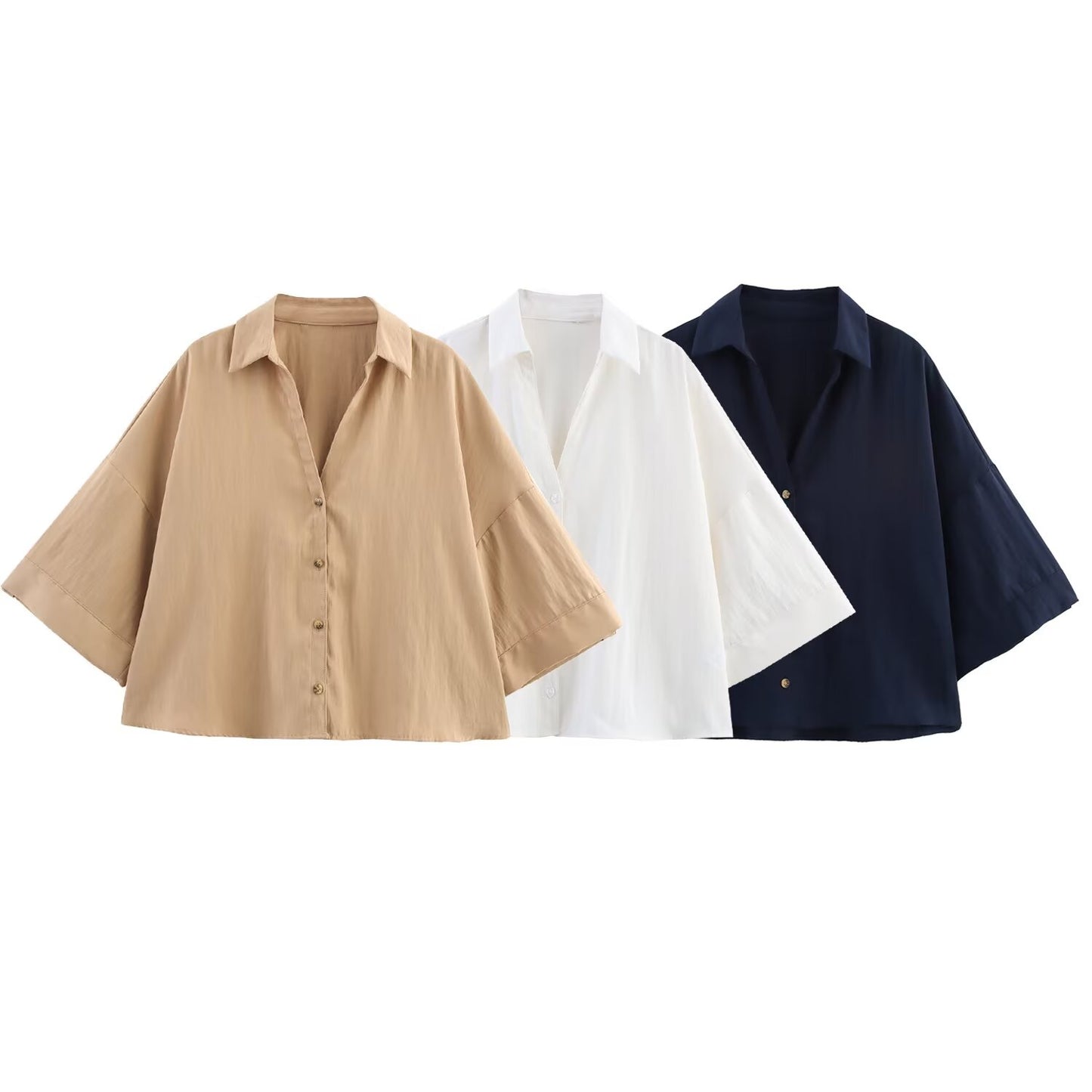 Women's New Fashion Casual Single breasted Short sleeved Lapel Shirt