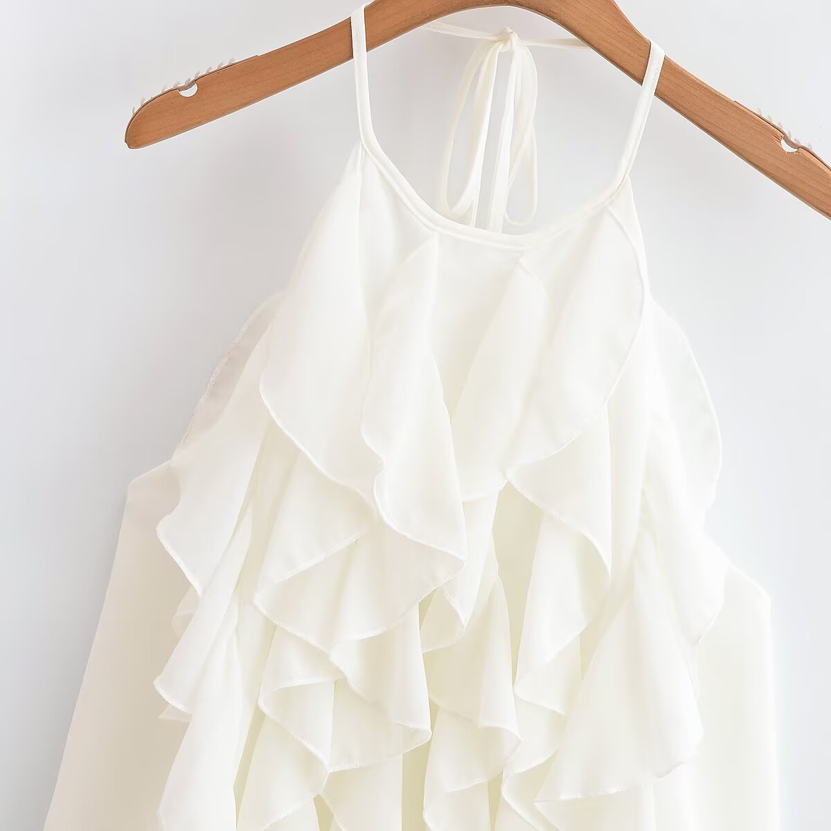 Women's summer fashion ruffle design sleeveless chiffon halter neck top