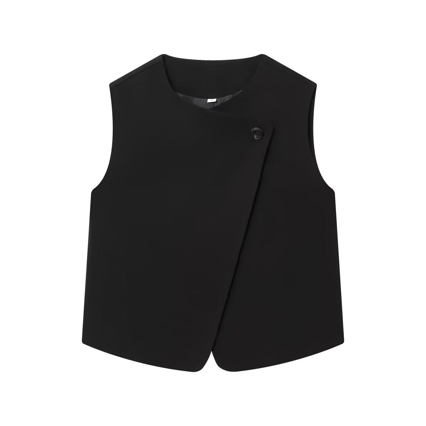 Women's new fashion black O Neck Button-up vest+Pants suit