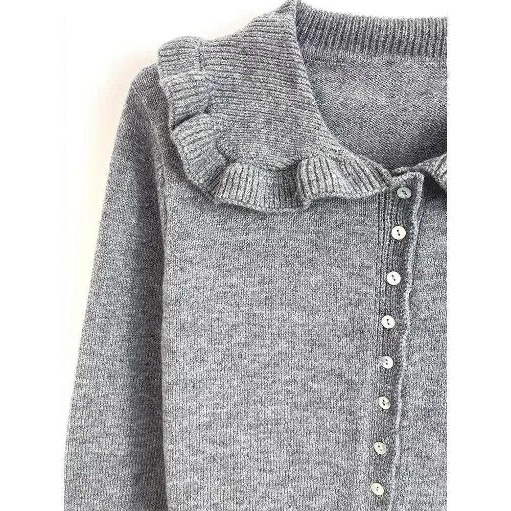 Women's new fashion layered decoration lapel long sleeved knitted cardigan