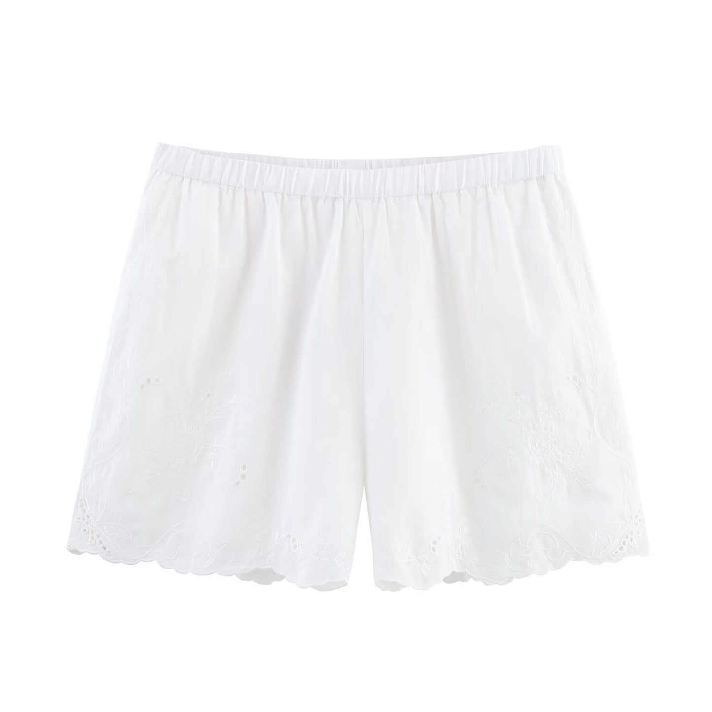 Women's New Fashion Flower Embroidered Pajama Style Casual Shorts