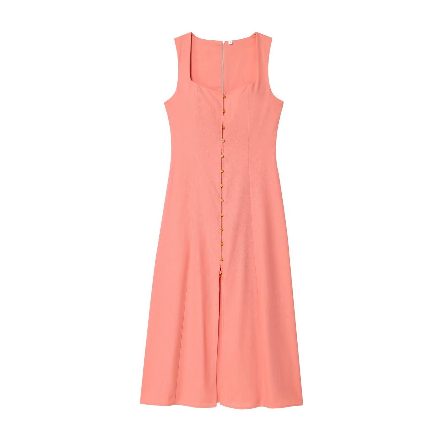 Women's New Fashion Sleeveless Linen Blended Button up Midi Dress