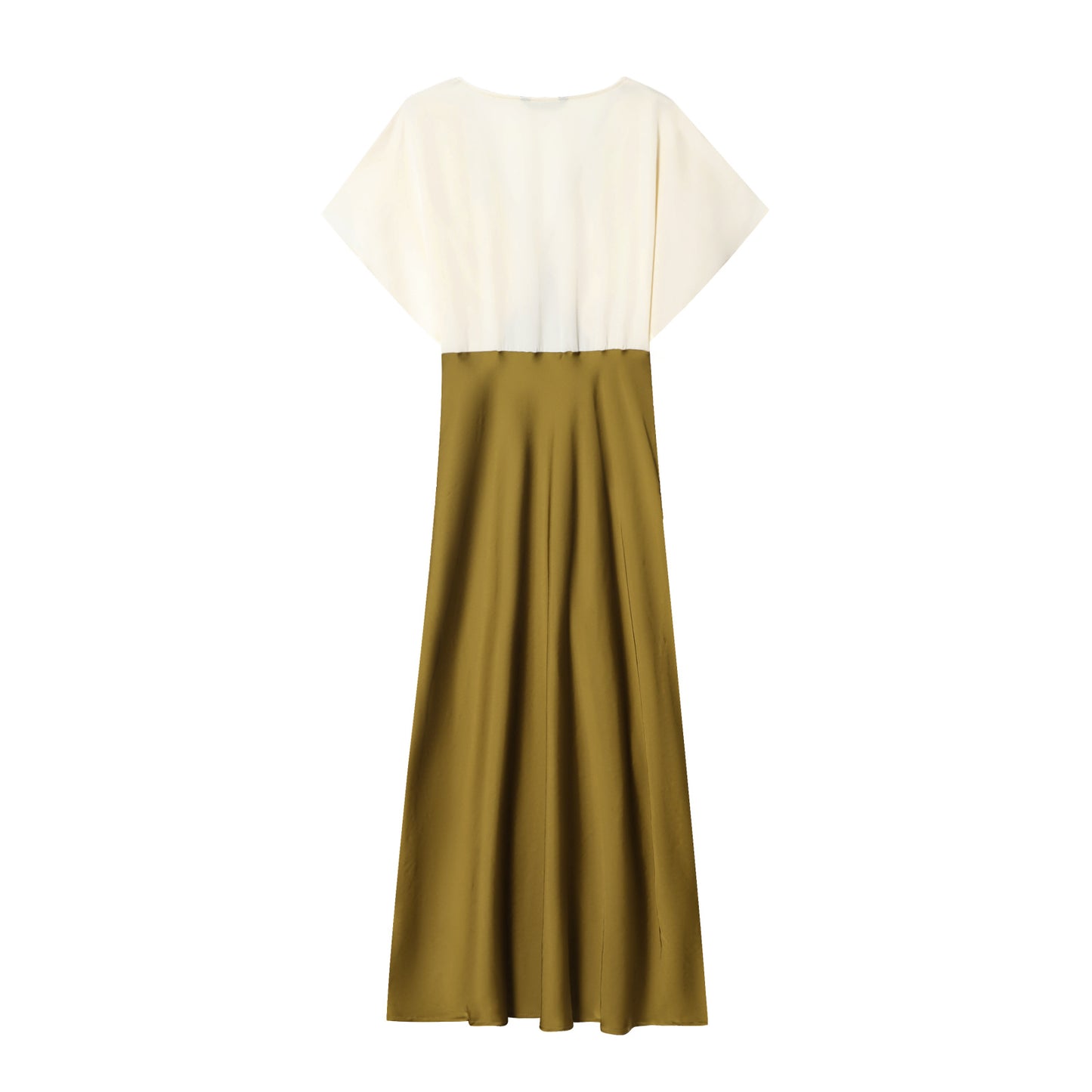 Women's new fashion contrasting lace V-neck satin texture MIDI dress