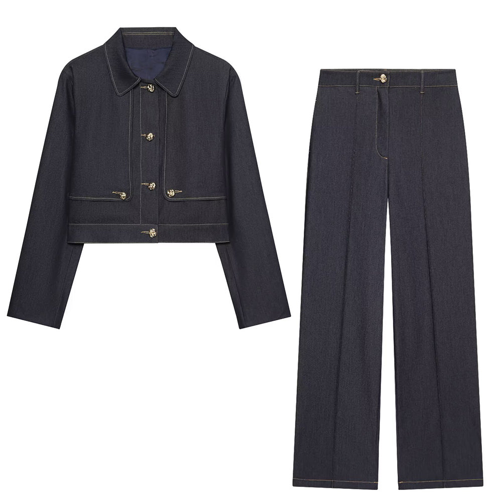 Women's new fashion short single breasted lapel Coat+Pants suit