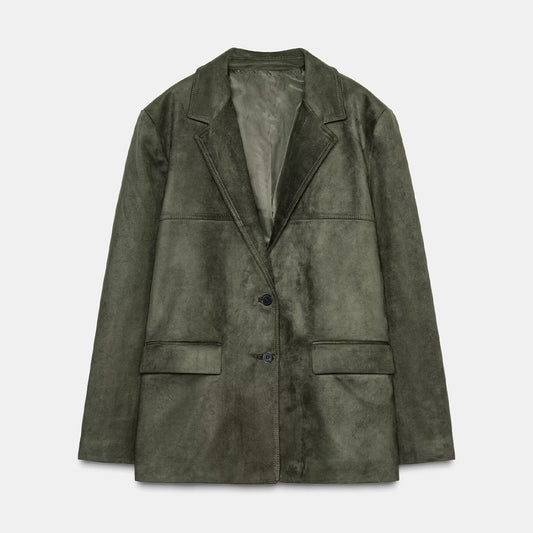 Women's new fashion anti suede effect loose single breasted suit jacket