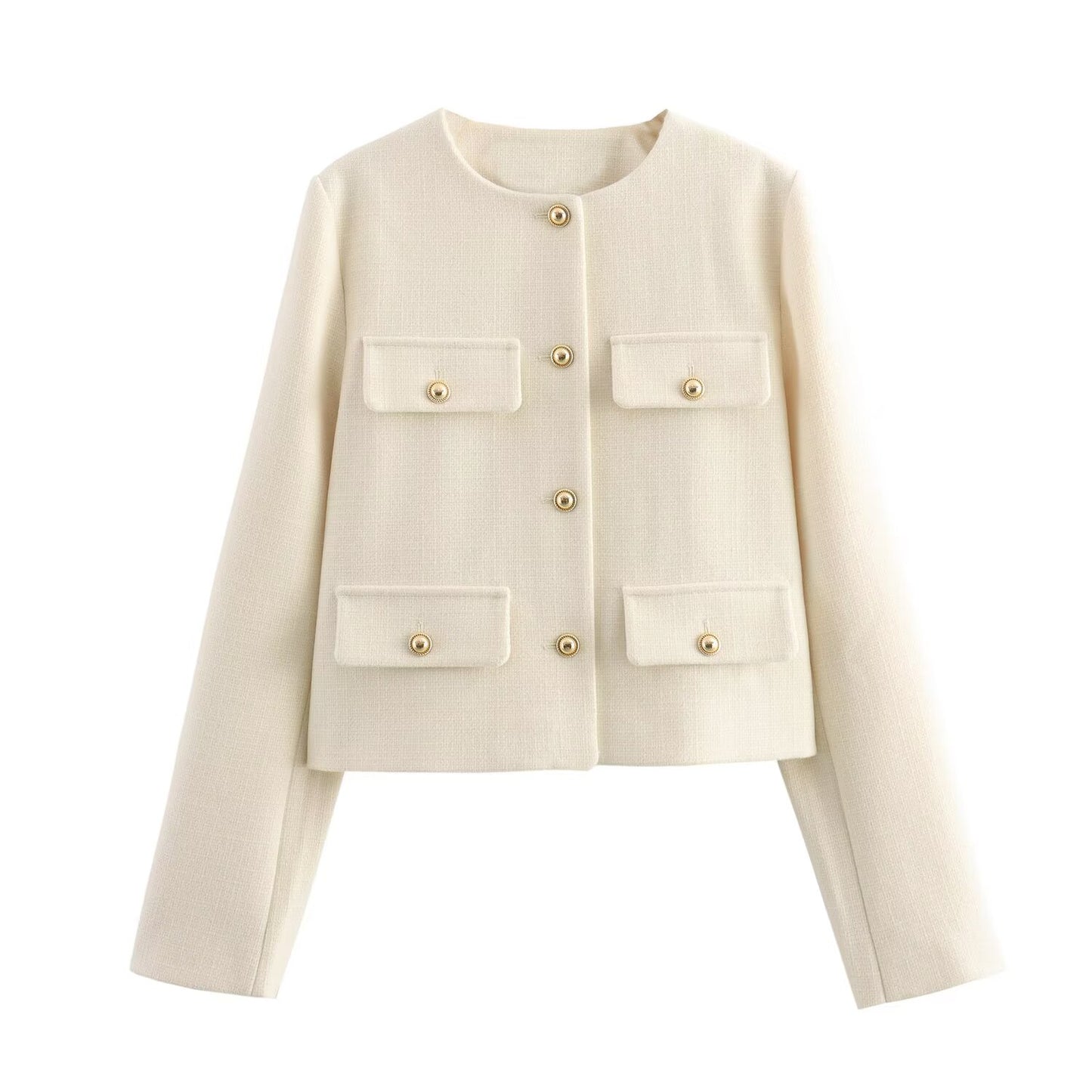 Women's new flip cover decoration short O Neck Blazer Coat