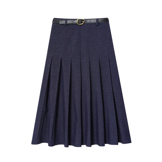 Women's new fashion with Belt denim draped Midi skirt