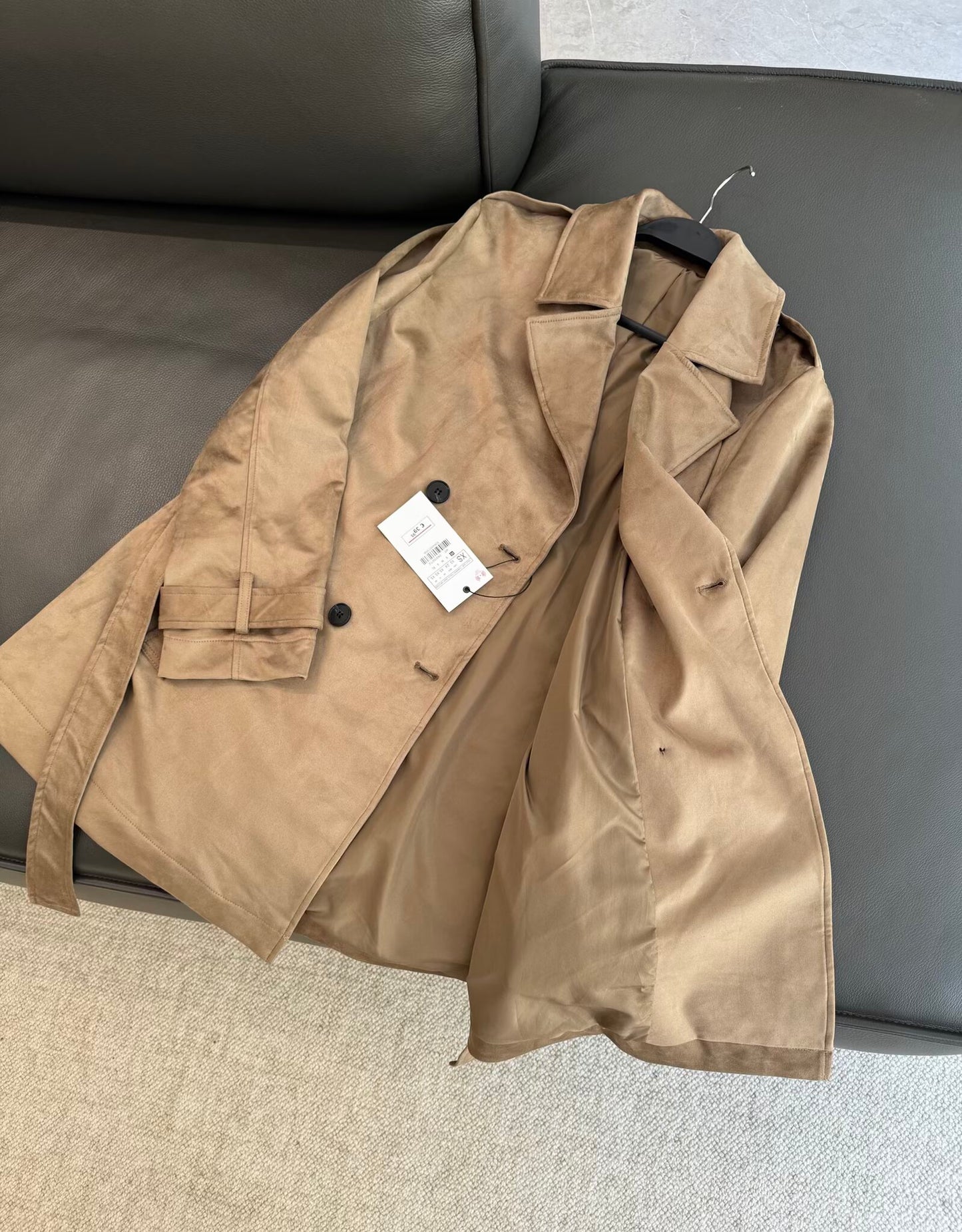 Women's new fashion Anti suede effect long style windbreaker Coat