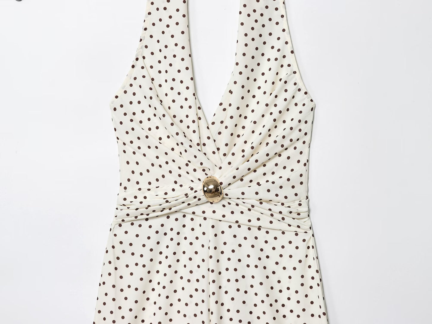 Women's 2025 Fashion Wave Point Hanging Neck Collar jumpsuit