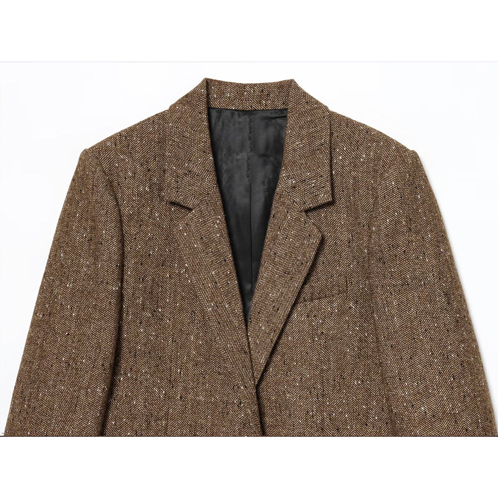 Women's loose blended herringbone diagonal Blazer Coat