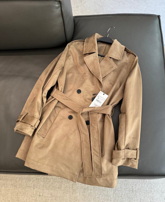 Women's new fashion Anti suede effect long style windbreaker Coat