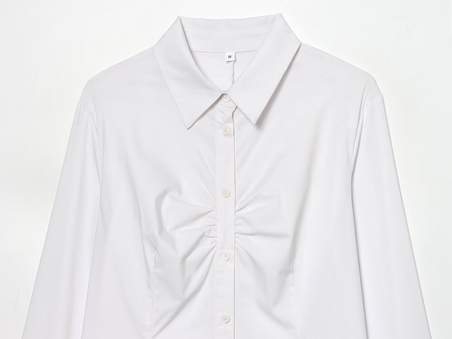 Women's pleated decoration slim lapel shirt