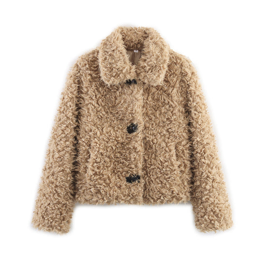 Women's 2025 new fashion faux fur effect short lapel Coat