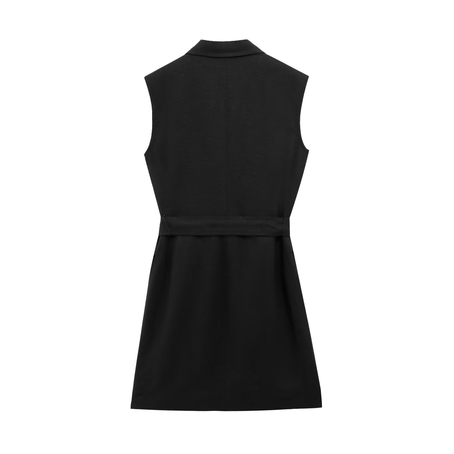Women's 2025 new fashion With Belt linen blend double breasted suit style mini dress retro sleeveless women's dress
