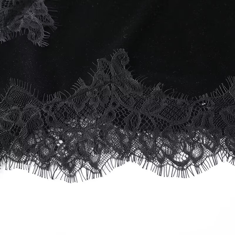 Women's asymmetrical velvet lace suspender dress