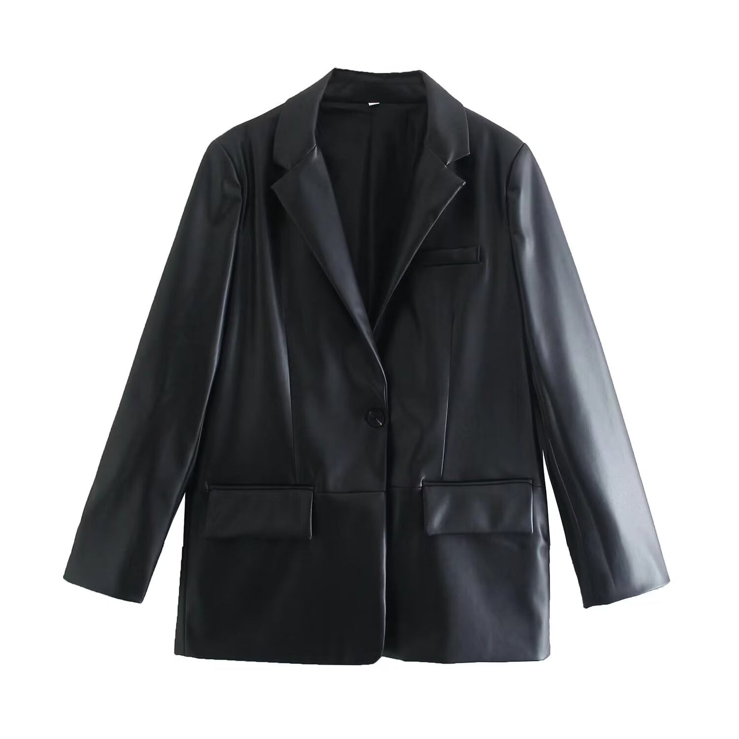 Women's new fashion loose leather effect straight suit jacket