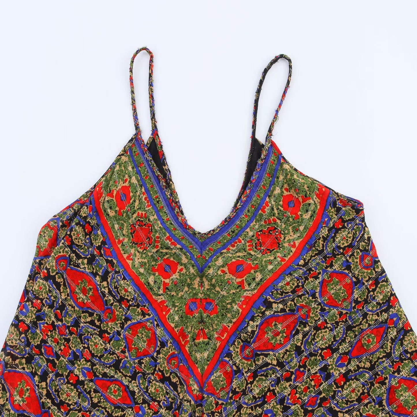 Women's 2025 New Fashion sleeveless Printed Suspended Midi Dress