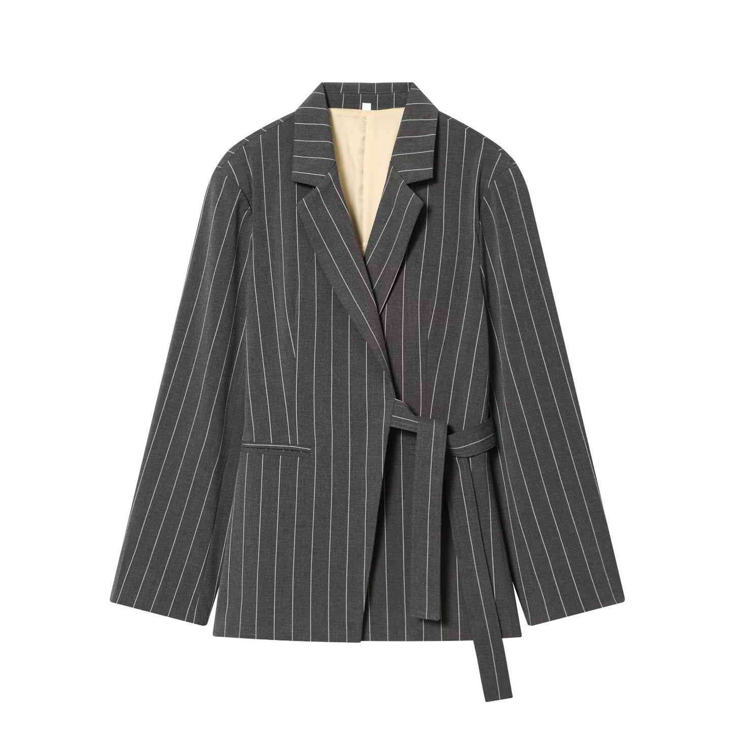 suit Women's 2 pieces wrap style lace up striped Blazer Coat +Pants