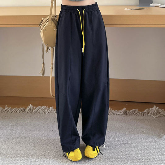 Women's Autumn 2025 New American Overalls with High Waist and Slim Embroidery and Wide Legs Wear Sweatpants.